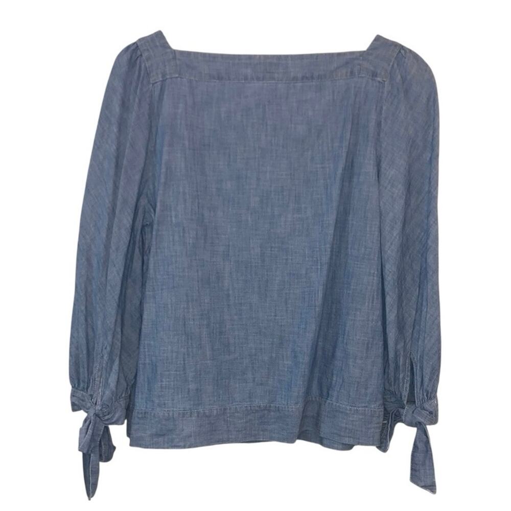Gap Chambray Square Neck Tie Sleeve Blouse Small Cottagecore Top - Picture 2 of 6